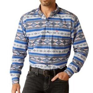 Ariat Men's Long Sleeve Ryder Classic Fit Aztec Print Button Shirt Royal Blue